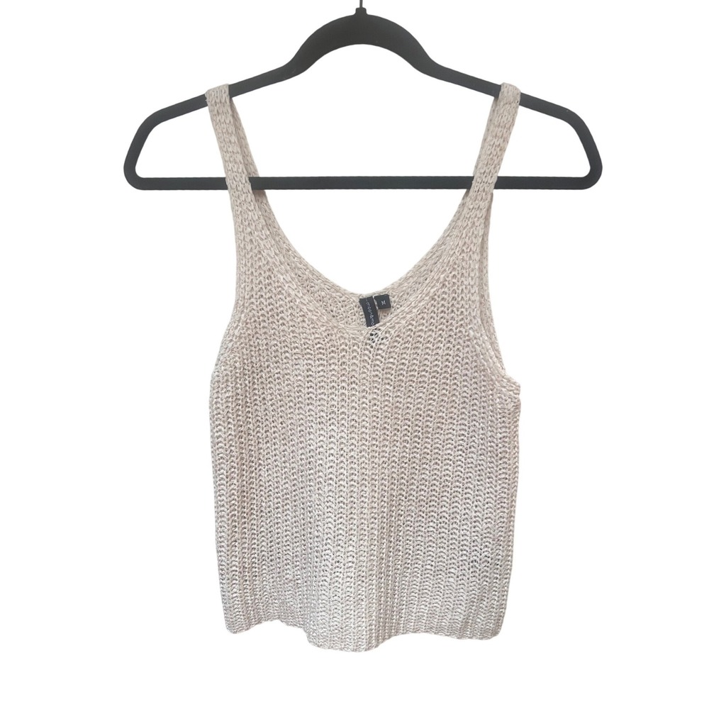 Moon & Madison Beige Knit V-Neck Tank Top Womens Medium Oatmeal Sleeveless